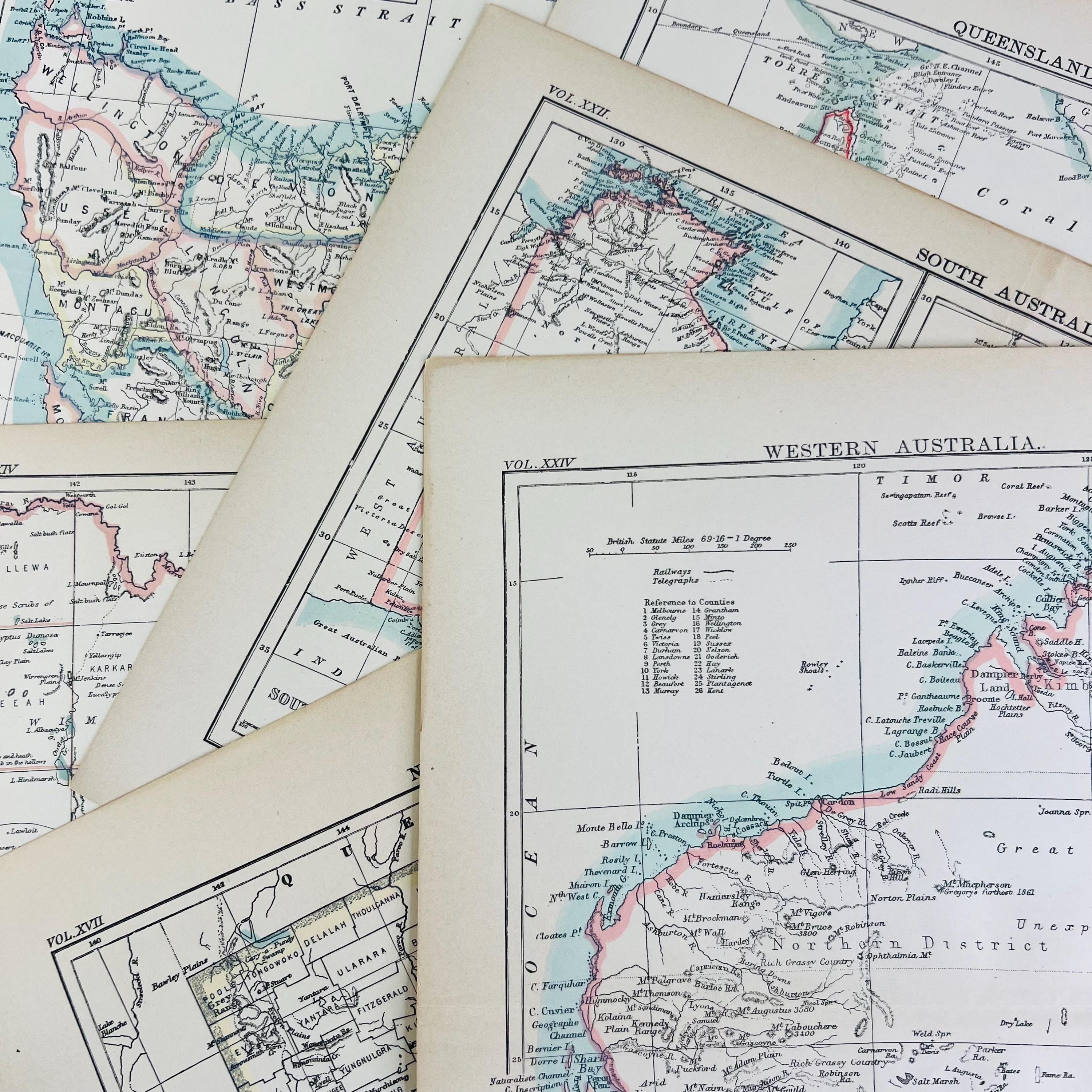 Antique Australia Map Set, 1885 Encyclopedia Britannica Prints - Etsy