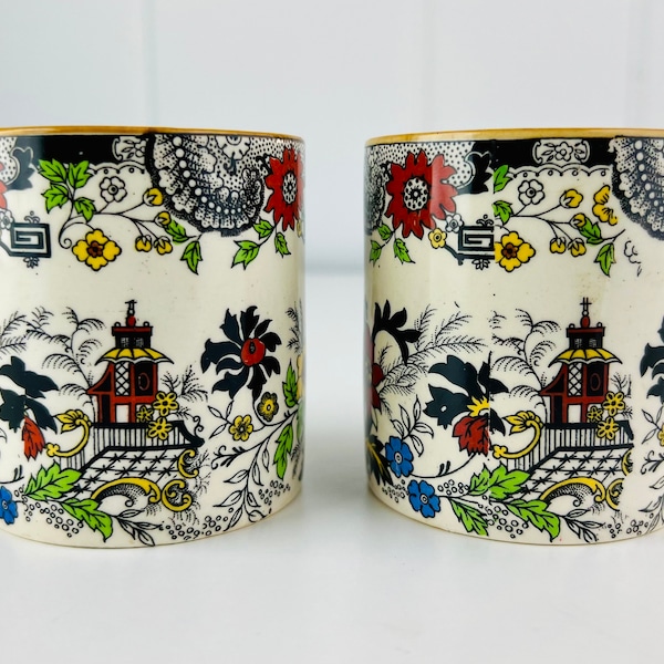 Vintage Sandland Ware Jam pots, set of two, 1940s pots for preserves, mustard or sugar bowl, Made in Staffordshire, England