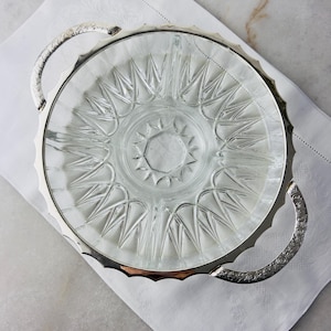 Vintage Queen Anne Crystal Serving Dish, Silverplate Handled, Divided Tray five sections, French Glass, English Silver, Party Hostess Tray
