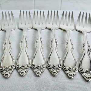 Vintage Rogers Silver Salad Fork Set, 8 piece, 1949 Wm Rogers Oneida &quot;Old South&quot;, for salad, dessert Forks, collection, gift