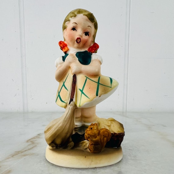 Vintage Goebel Hummel-like Figurine, Hand Painted Girl With Broom