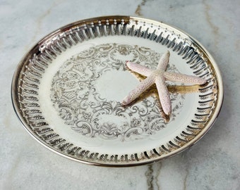 Vintage Marlboro Plate Silver Tray, Pierced Floral Etching, Made