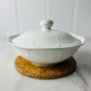 Vintage J&G Meakin Dish with lid, 1970 Royal Staffordshire Heirloom White Ironstone, embossed scalloped, for serving, gift