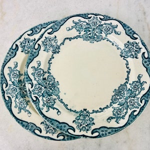 Set of 2 Antique Flow Blue Plates, Floral and Paisley transferware pattern, blue and white, wall plate, wall decor, gift