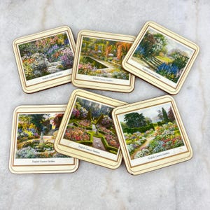 Vintage Pimpernel Coasters, Set of 6, &quot;English Country Gardens&quot;, cork backed, original box, for country decor, housewarming gift