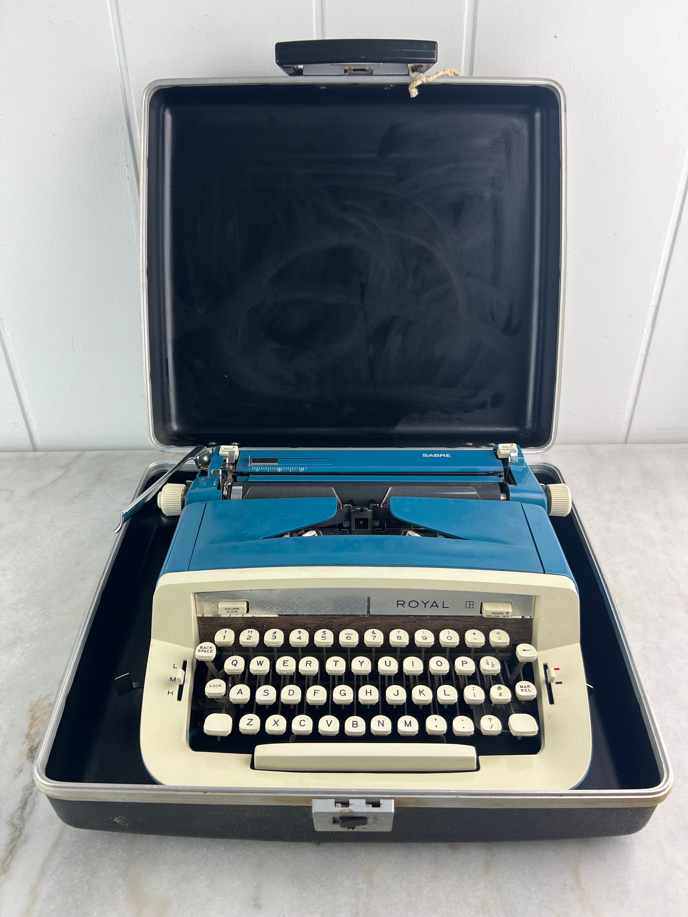 Vintage 1974 Royal Sable Portable Typewriter, Slate Blue, Deluxe