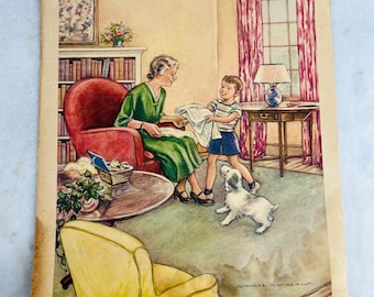 Antique "Helping Grandmother" Lithograph - Katharine Wireman Sunday School Print