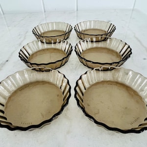 ヴィンテージ アルコパル フランス スモール スモークガラス皿 6個