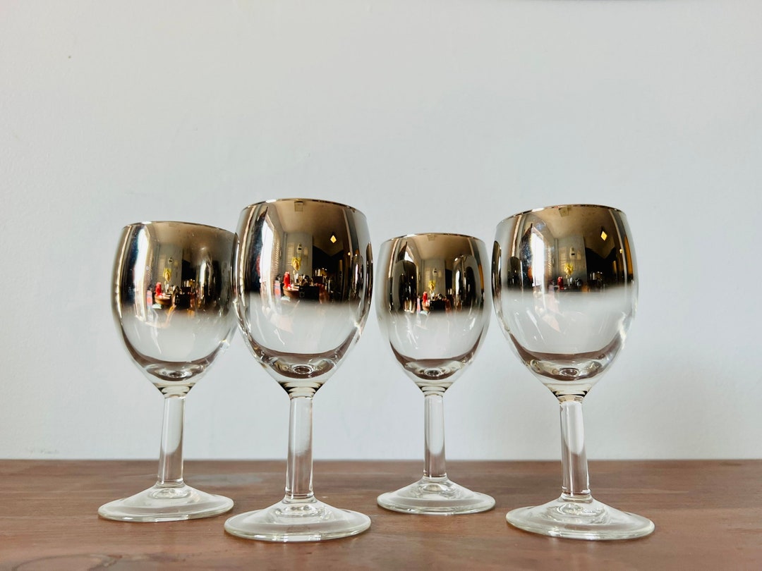 Vintage Silver Rimmed Wine Glasses, Set of 4, Mercury Fade, for Wine ...