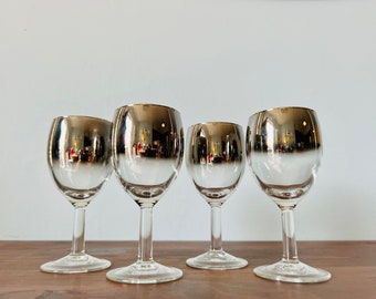 Vintage Silver Rimmed Wine Glasses, set of 4, mercury fade, for wine, aperitifs, cocktails, Dorothy Thorpe style glass, gift