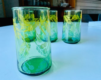 4 Retro Juice Glasses Palm Leaf Design Cocktail Glasses, Perfect for Tropical Theme Party on the Beach, Garden Party