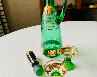 ヴィンテージ ドイツ製 ローマー デカンタセット、グリーンガラス