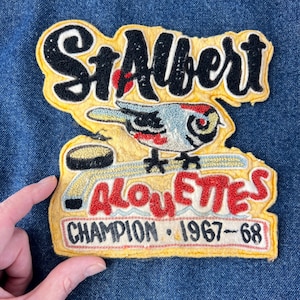 Rare Large Vintage 1967-&#39;68 Hockey Championship Patch, St-Albert Alouettes, fuzzy chenille, historic, patch for jean jacket, collectible