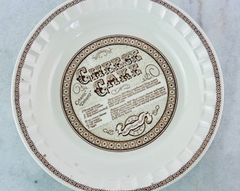 Vintage Jeannette Recipe Pie Plate, with Cheese Cake Recipe, rustic kitchen decor, great gift for chef, housewarming gift, Thanksgiving