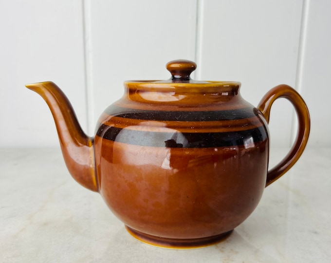 Vintage 1950s Sadler Brown Betty Teapot, Holds 5 Cup, Dark Brown