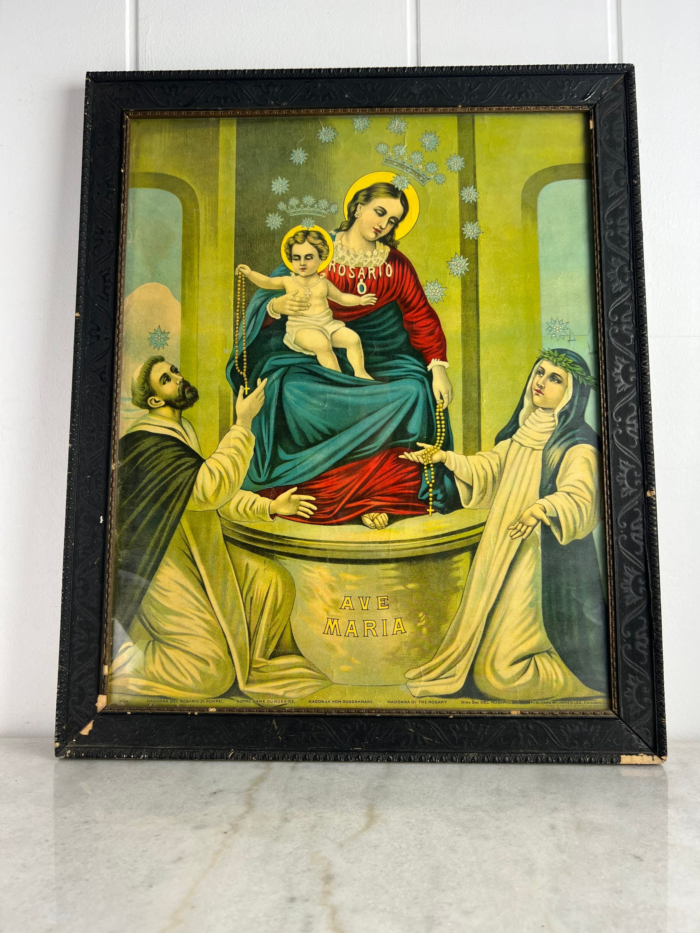 Antique Madonna of the Rosary Art Print, Framed Religious Decor (23x19 ...