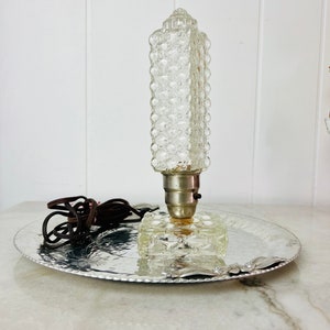 Antique Art Deco Skyscraper Table Lamp: Quilted Glass, Torpedo Shape
