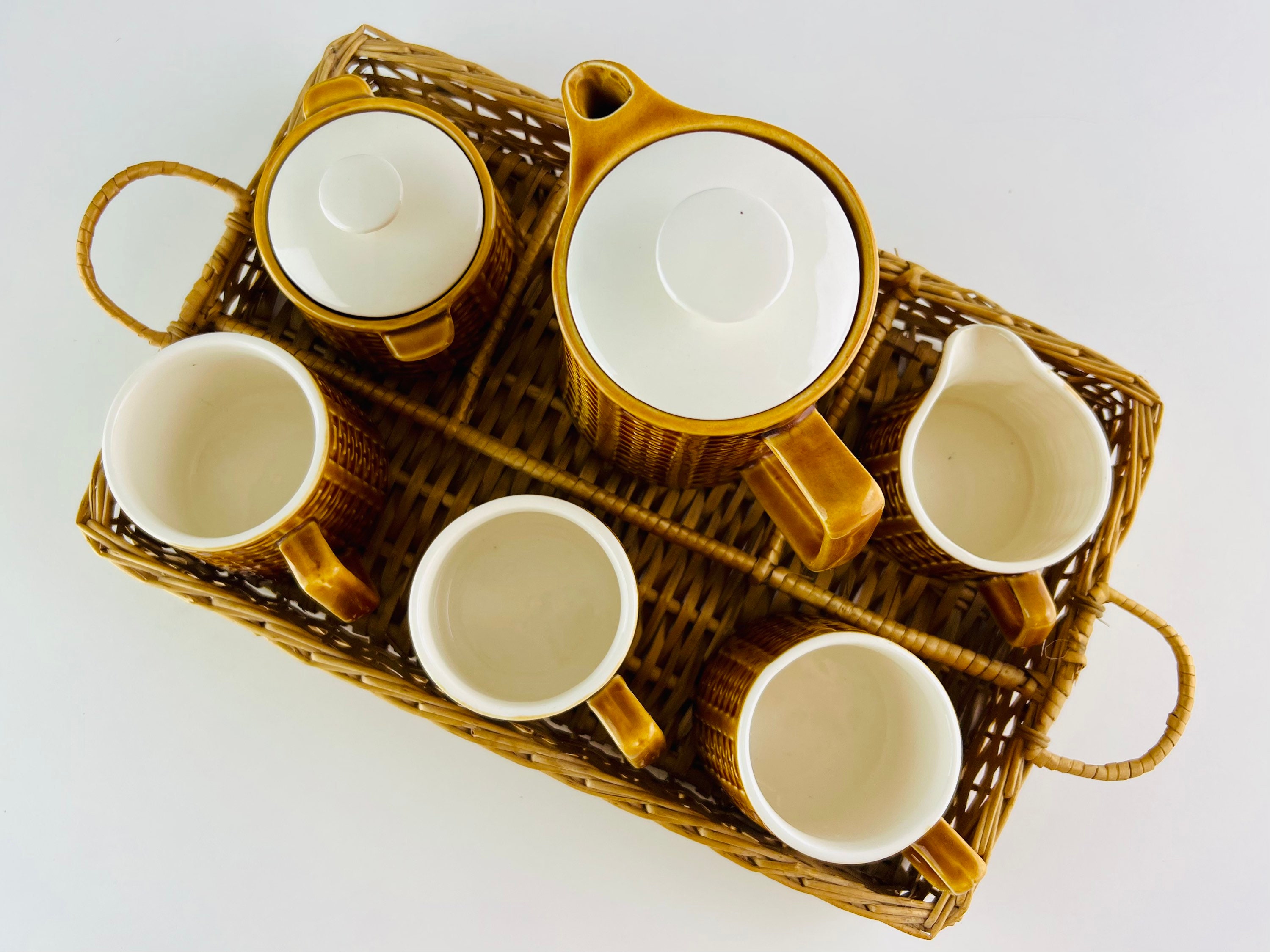 Vintage Tea or Coffee Set, Teapot, Creamer, Sugar, 3 Cups