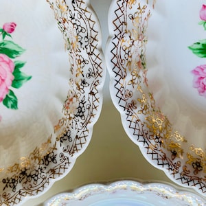 Vintage Porcelain Bowl set of 3, Pink Rose Design with Gold Trim, for serving, decor, collection, replacement, gift