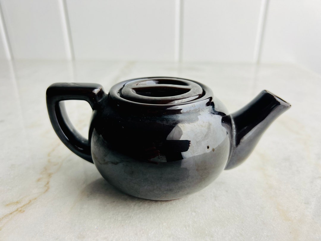 Vintage Flat Lid Black Redware Teapot, Single Serve Small Tea Pot ...