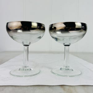 Vintage French Silver Ombre Champagne Coupe Glasses, Pair, Silver Rim, Mercury Fade, Dorothy Thorpe style, MCM Glassware, celebration, gift