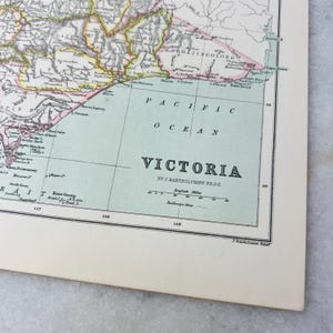 Antike 1885 Karte von Victoria durch J. Bartholomew, FRGS, herausgegeben von Thomas C. Jack, historische Karte, Geographiedekor, Wohndekor