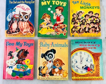 Livres Rand McNally Junior sur les elfes des années 40 : animaux et jouets