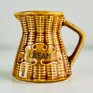 Vintage Brown Basketweave Creamer, 22587 from rooster set made in Japan, ceramic, for coffee, tea, cream, rustic, mid century, decor, gift