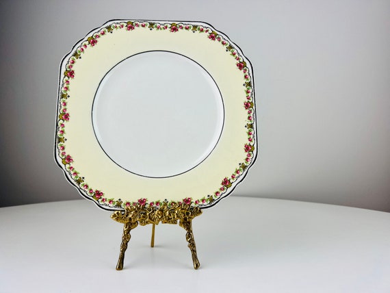 アンティーク ウェッジウッド チャーメイン プレート、手描き、黄色に