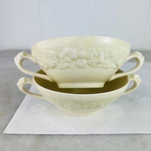 Antique 1930s Crown Ducal Florentine Handled Soup Bowls, Set of 4, Embossed, Cream Soup Bowl, Bone China, replacements, gift