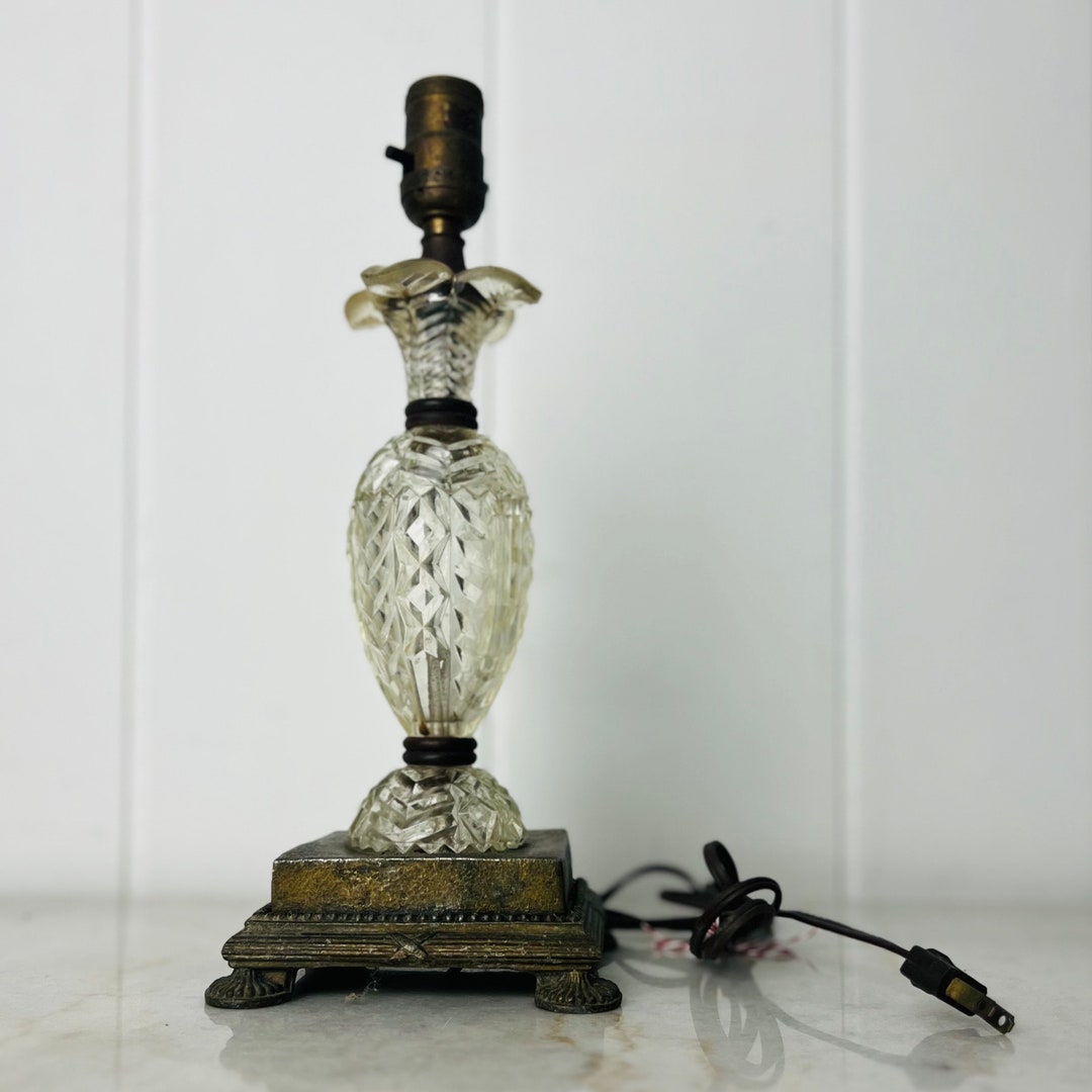 Antique Glass Table Lamp, 1930s Art Deco, Four Petal Floral Pressed ...