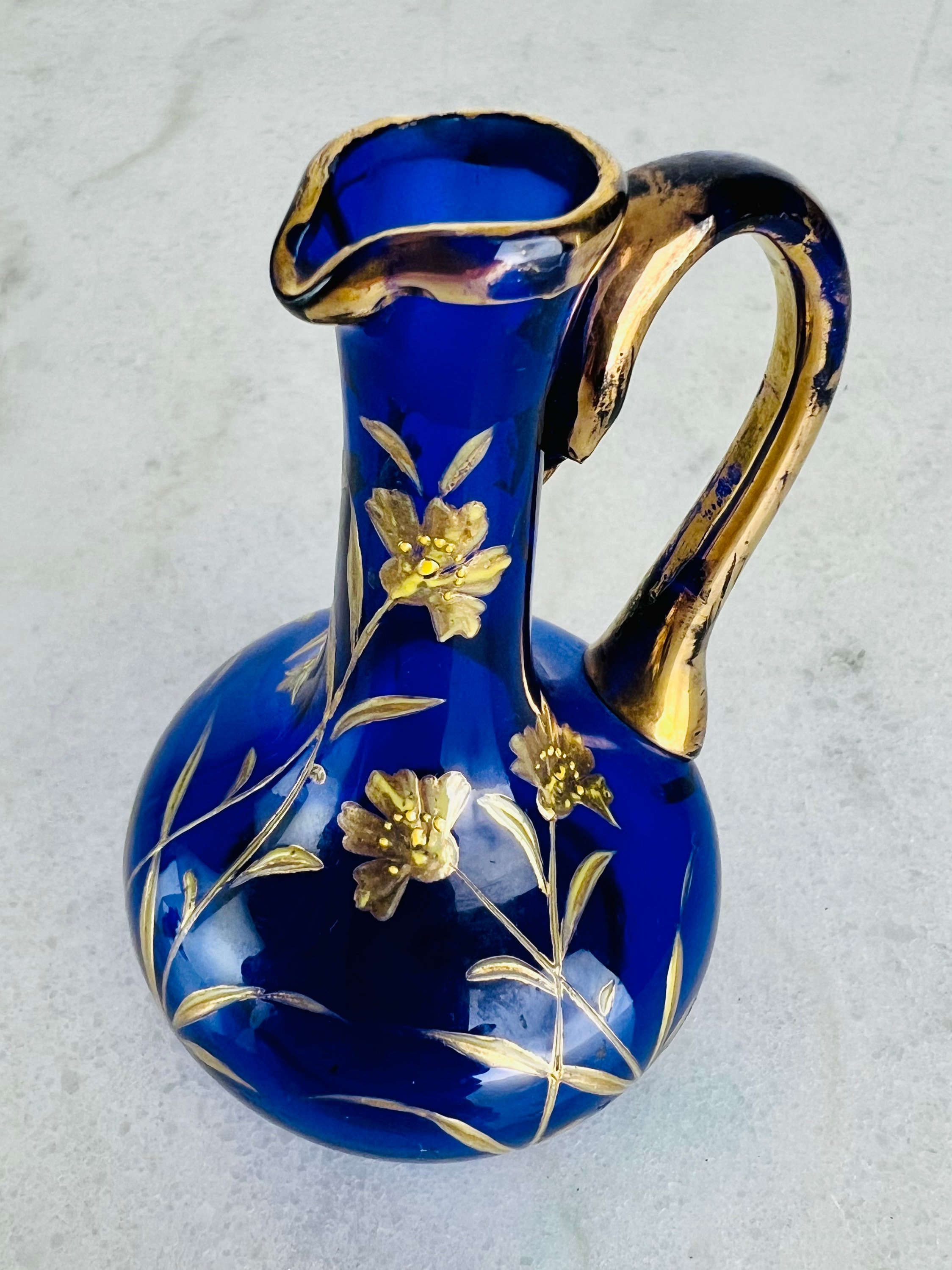 Vintage Blue Bullicante Style Folded Spout Glass Pitcher - Ruby Lane