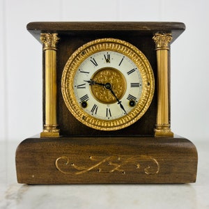 Vintage Gilbert Mantel Clock, Decatur 1940s, Pendulum, Key wind, brass details, untested, USA, mid century, home decor, collectible, gift