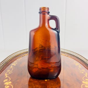 Antique Whiskey Glass Flask, Canadian Prohibition era Amber Glass Gooderham&#39;s Jug Whisky or Whiskey Flask, Liquor Bottle, Groomsmen Gift