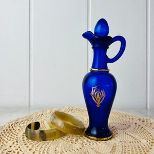 Vintage 1970s Cobalt Blue Glass Avon Perfume bottle decanter for perfume or bath oil, collectible, bathroom decor, gift for her
