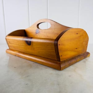 Rustic Primitive Wooden Cutlery Caddy, Handled Utensil Tray, Flatware Tote, great for country farmhouse kitchen, buffet, gift