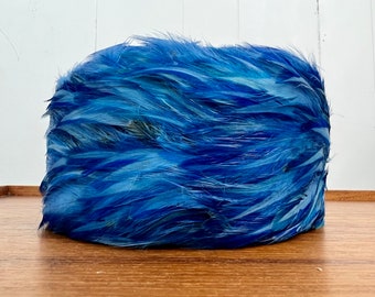 Vintage (1950s) Blue Feather Pillbox Hat, BOUTIQUE New York Montreal, Jackie Kennedy style, mid century, rare, original box
