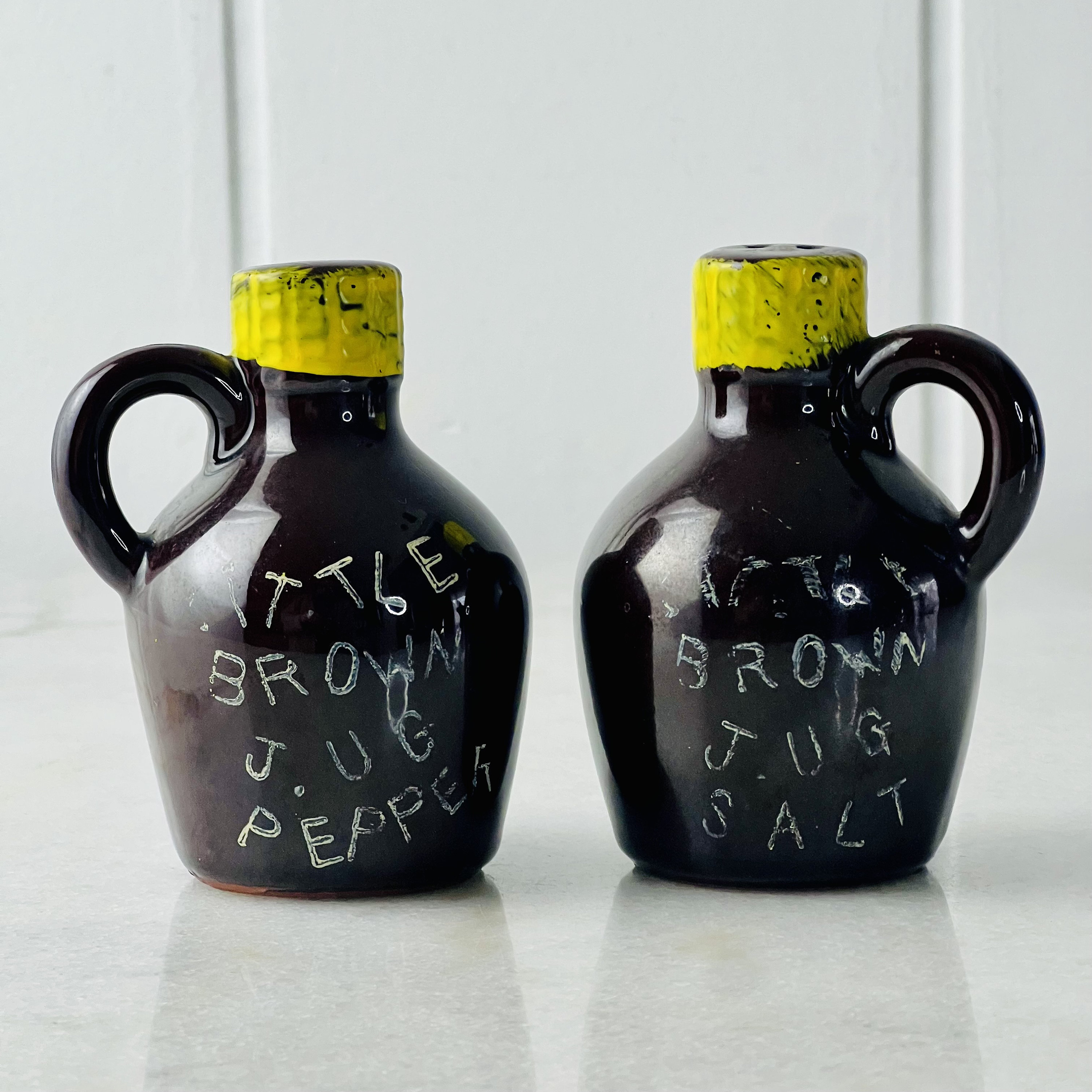 Vintage Little Brown Jug Salt and Pepper Shakers, Ceramic