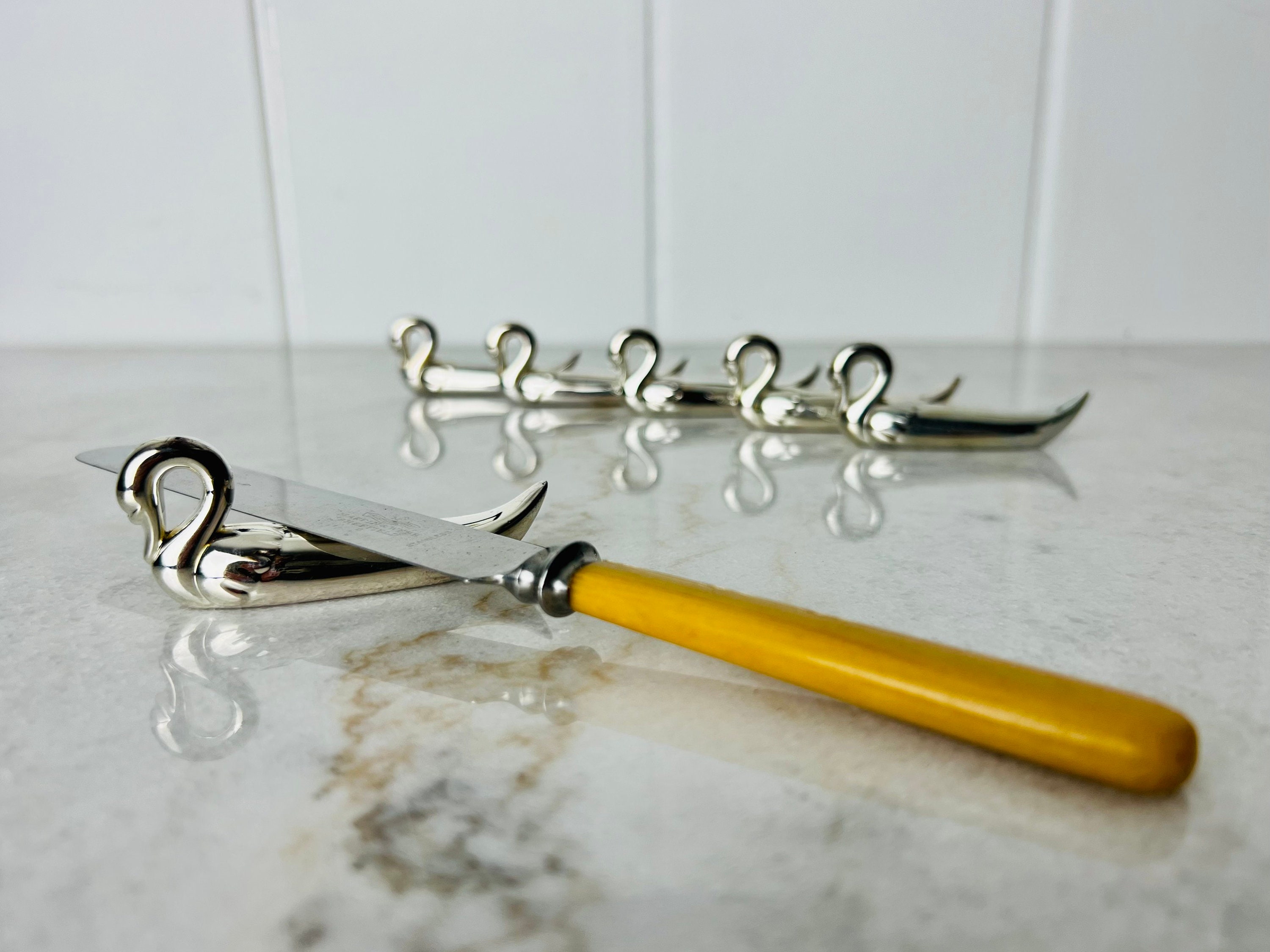 ヴィンテージ スワン ナイフレスト 6個セット、シルバーバード