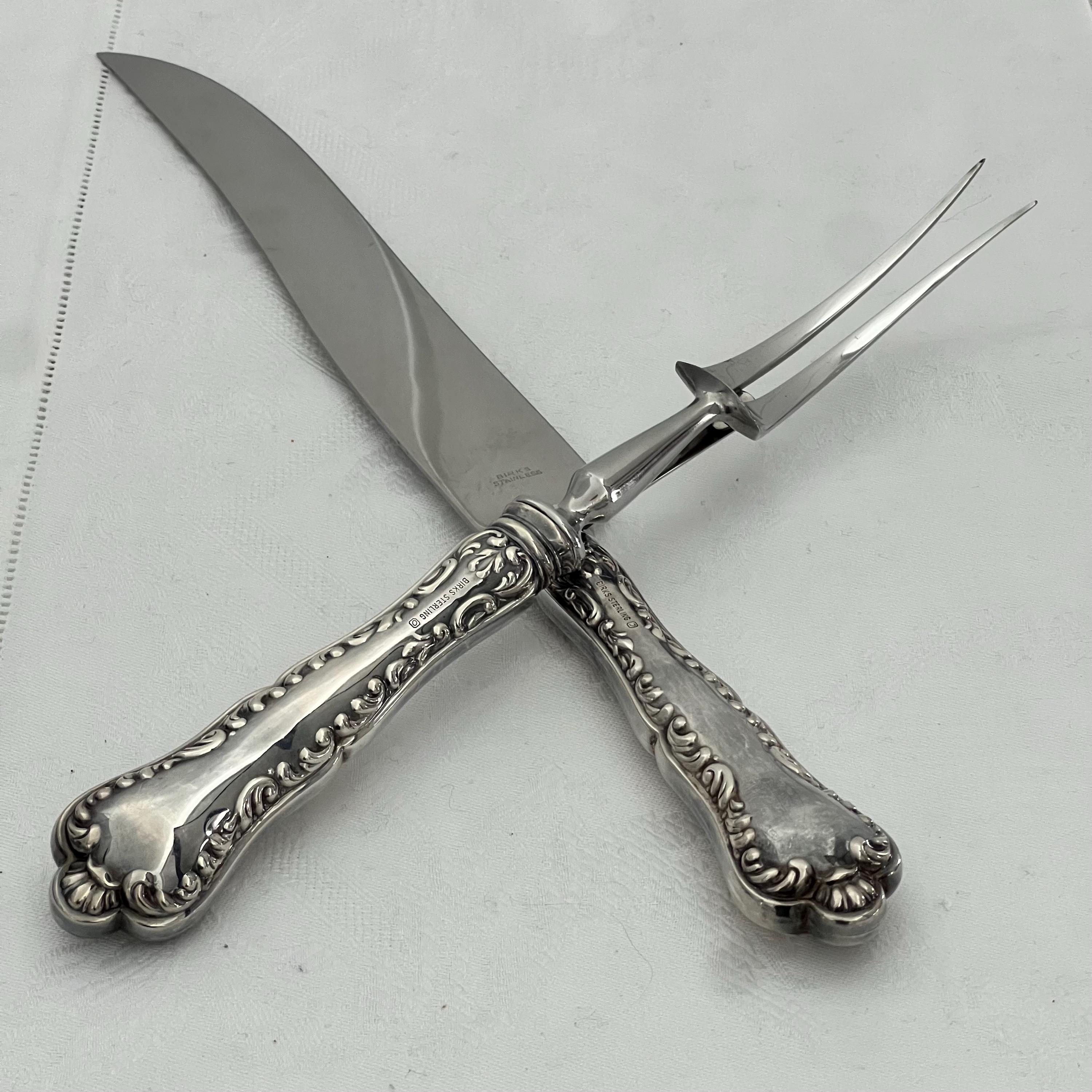 Two Piece Vintage Birks Sterling Silver Carving Set, Louis
