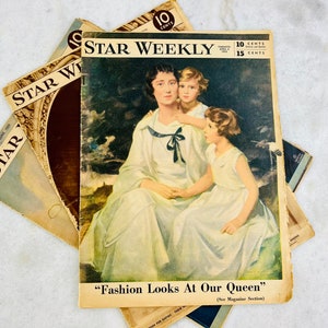 Vintage Star Weekly magazine, &quot;Fashion looks at our Queen&quot;, 1953, for historical, Royal, collectible, memorabilia, Canadiana, gift