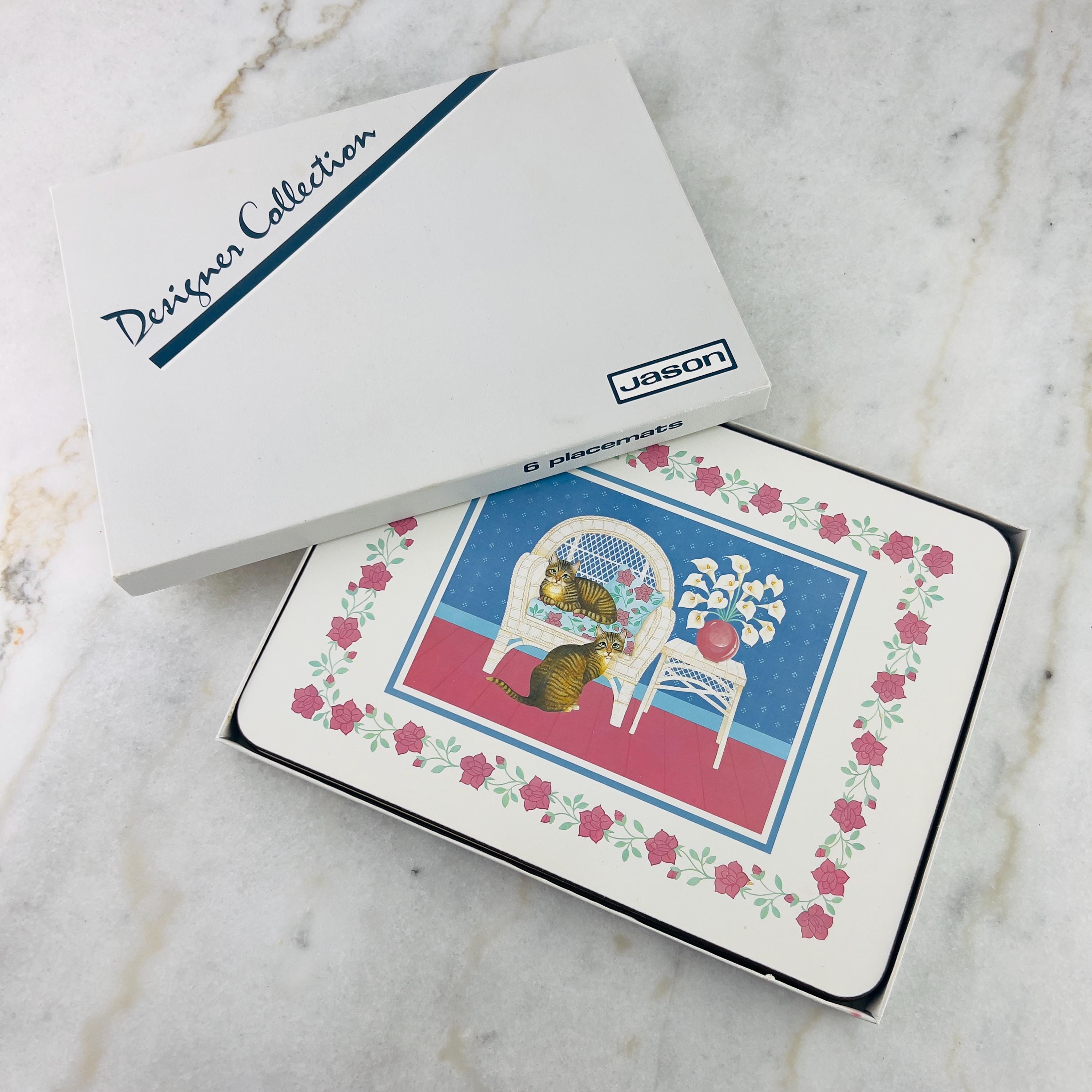 Vintage Jason Products Placemats, Set of 6, Cats With Chairs, Cork