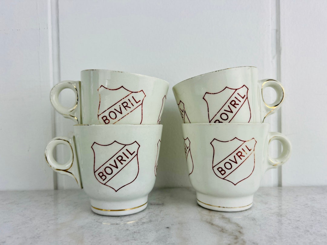 RARE Antique Bovril Mug, Set of Four, 1940s Kitchen Decor or Vintage Diner Prop, by North