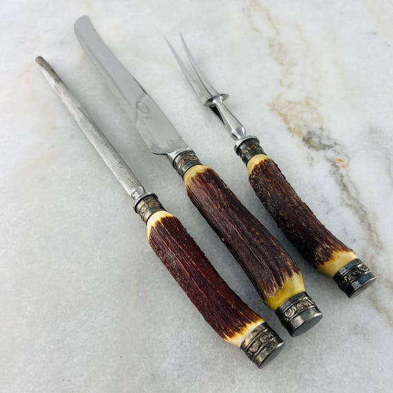 Antique Bone Handle Carving Knife Set, Edwin Blyde Sheffield, 1910