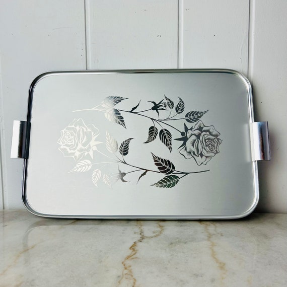 Vintage 1960s Silhouette Aluminum Serving Tray, Embossed Roses - Etsy
