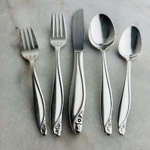 47 piece Flowertime Wm A. Rogers Overlaid Oneida 1963 Vintage Silver plate Flatware Set Mid Century for wedding gift, replacements