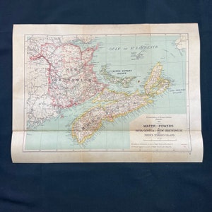 Mapa antiguo de 1911, aguas de Nueva Escocia, Nuevo Brunswick y PEI, de la Comisión de Conservación "Informe sobre los poderes hídricos de Canadá", arte mural