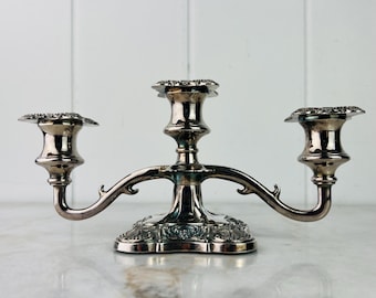 Antique Victorian Silver Plate Candelabra: Grape Vine Design, Three-Arm Centerpiece