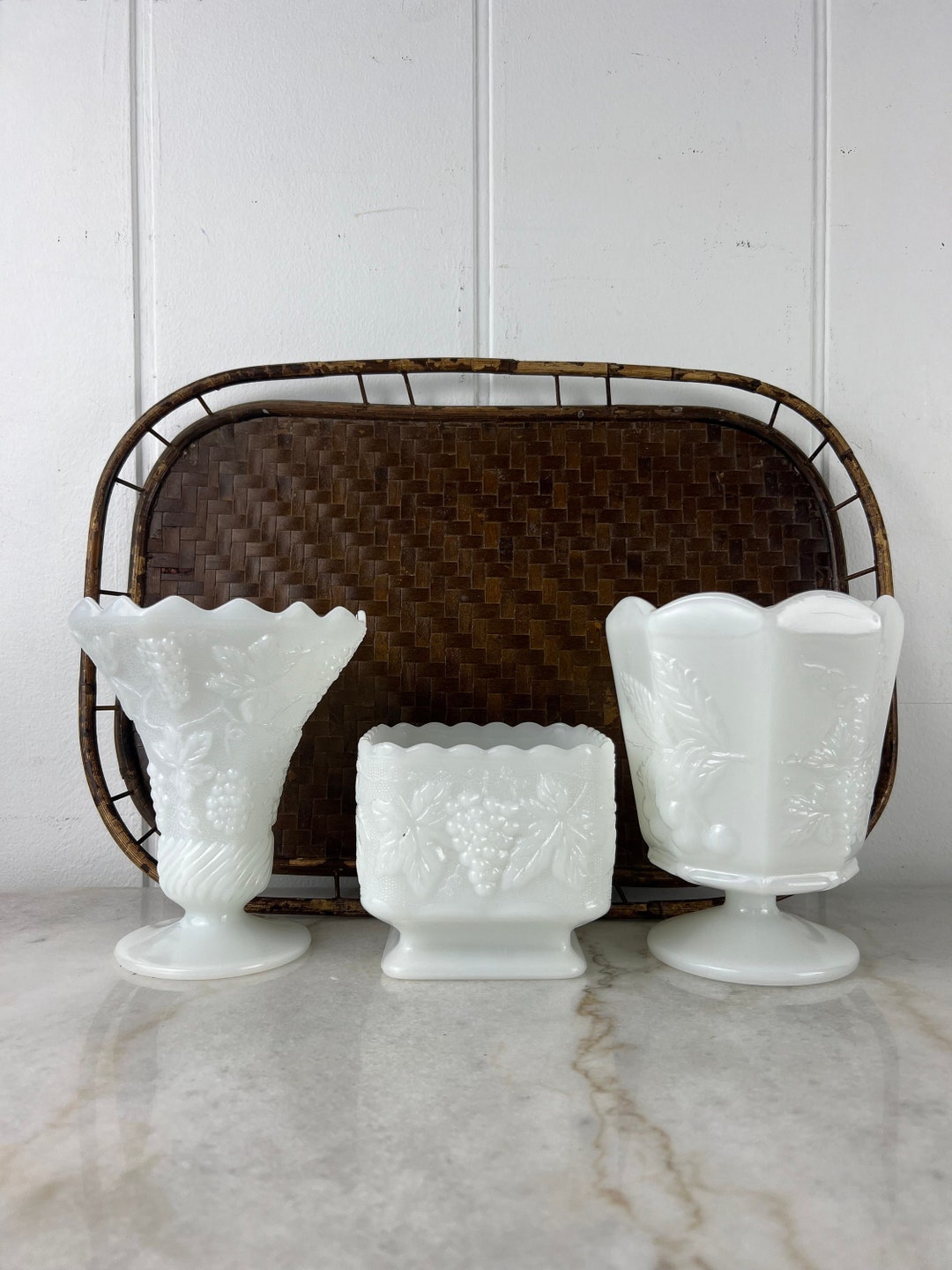 Vintage Grape Milk Glass Plant Pot, Your Choice, Panelled Finish ...