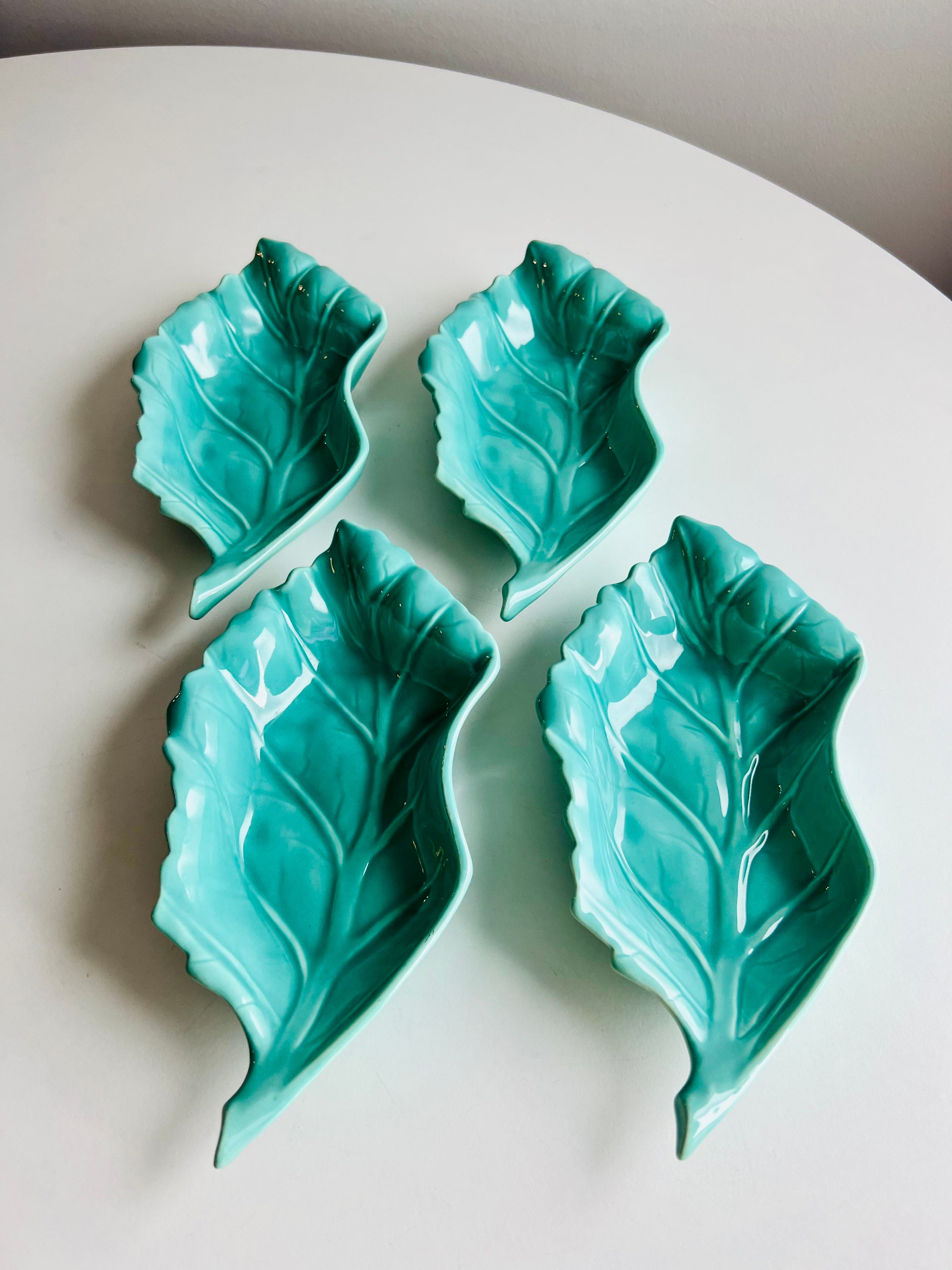 Amazing HOENIG Snack Dish Set 5 Pieces 4 Blue Leaf Shaped Etsy UK